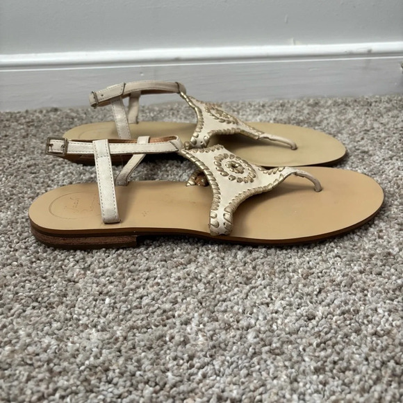 Jack Rogers Maci Sandals Cream Gold Size 8.5 Strapback Flip Flop - Picture 1 of 7